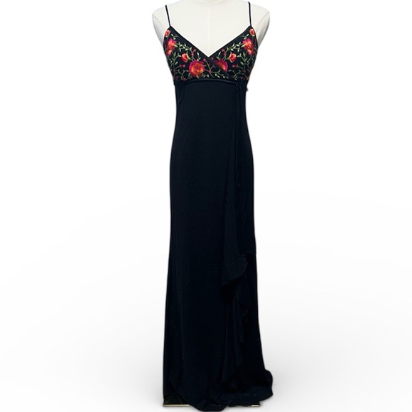 De Laru Dresses & Skirts - Vintage Black Formal Dress Gown Y2K 90s Fairy Boho Size 7/8 Floral Prom Ruffle